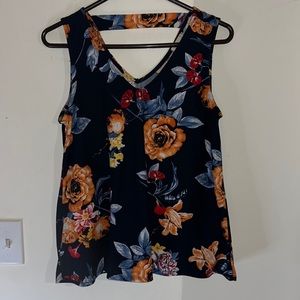 blue floral print v neck tank top